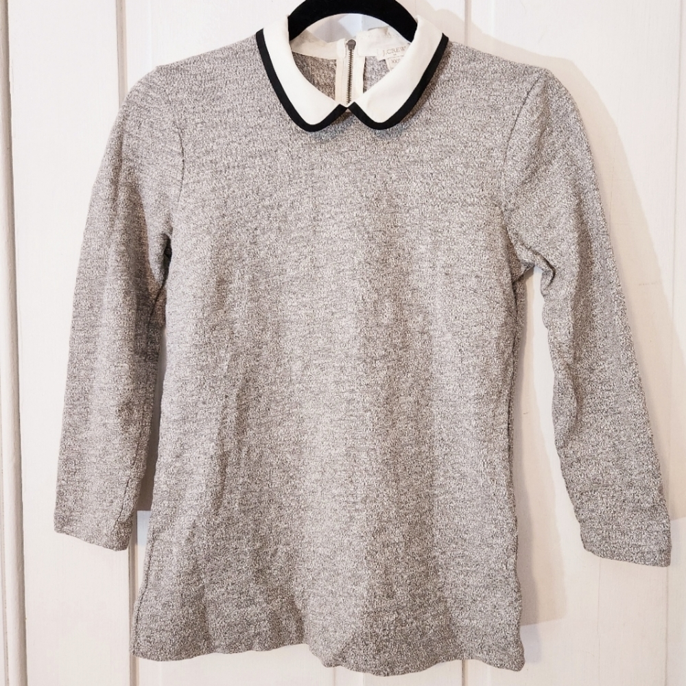 J Crew Peter Pan Collar Heather Grey 3/4 Sleeve Shirt
